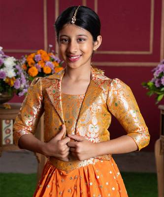 Orange Crepe Lehenga with Sequin Embroidery 2