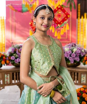 Enchanting pastel green lehenga set with golden embroidery 2