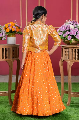 Orange Crepe Lehenga with Sequin Embroidery