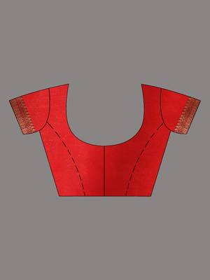 Red satin silk blend emboss banarasi saree with zari woven ethnic motifs 5
