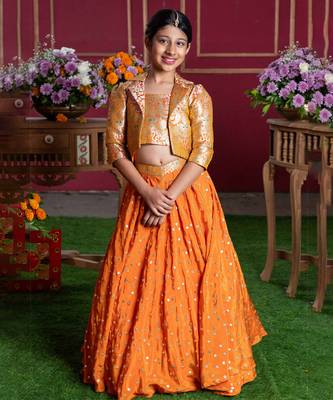 Orange Crepe Lehenga with Sequin Embroidery 4