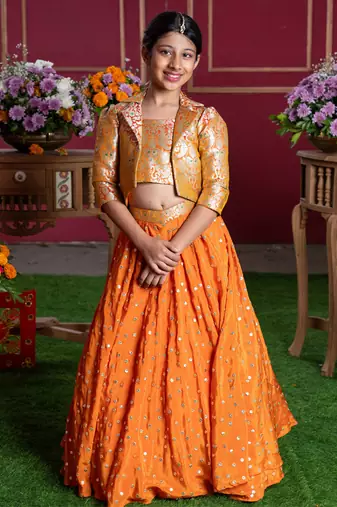Orange Crepe Lehenga with Sequin Embroidery