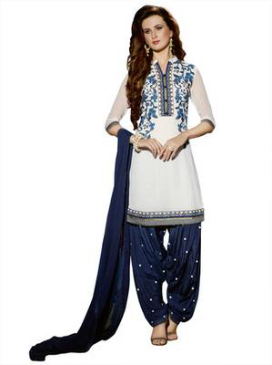 White Pure Georgette Unstitched  Patiala Salwar Suit 1