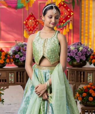 Enchanting pastel green lehenga set with golden embroidery 4