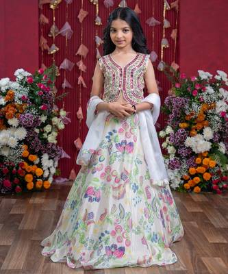 Embroidered mirror work blouse and floral lehenga set with sheer dupatta 1