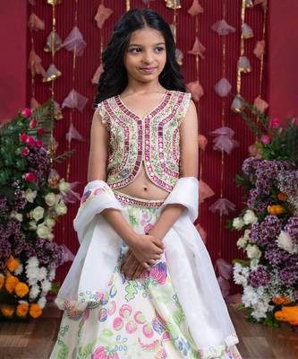 Embroidered mirror work blouse and floral lehenga set with sheer dupatta 2