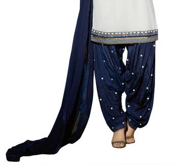 White Pure Georgette Unstitched  Patiala Salwar Suit 2