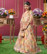 Golden glow: festive ikat print lehenga set for kids