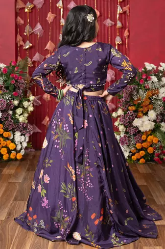 A stunning floral-printed peplum top with a matching lehenga for a regal yet trendy look!