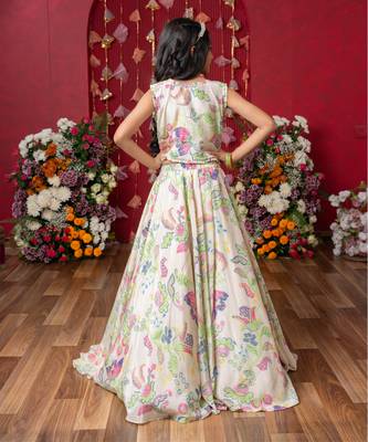 Embroidered mirror work blouse and floral lehenga set with sheer dupatta 4
