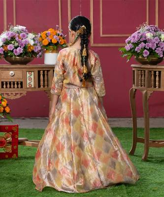 Golden glow: festive ikat print lehenga set for kids 3