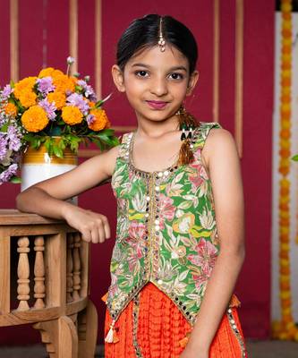 Embroidered jacket-style blouse with mirror work and vibrant sharara pants 2