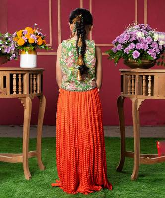 Embroidered jacket-style blouse with mirror work and vibrant sharara pants 3
