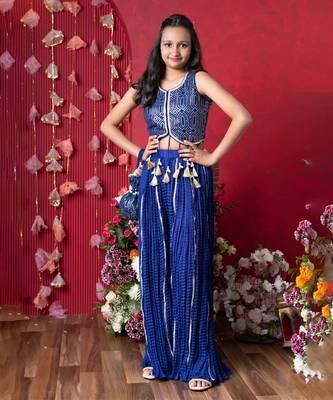 Royal Blue Silk Sequin Embroidered Kids' Sharara Set 1