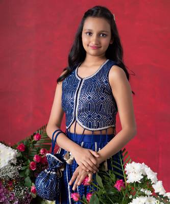 Royal Blue Silk Sequin Embroidered Kids' Sharara Set 3