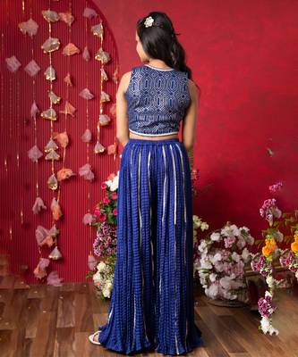 Royal Blue Silk Sequin Embroidered Kids' Sharara Set 4