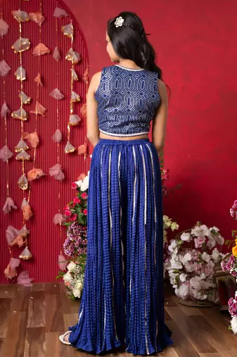 Royal Blue Silk Sequin Embroidered Kids' Sharara Set