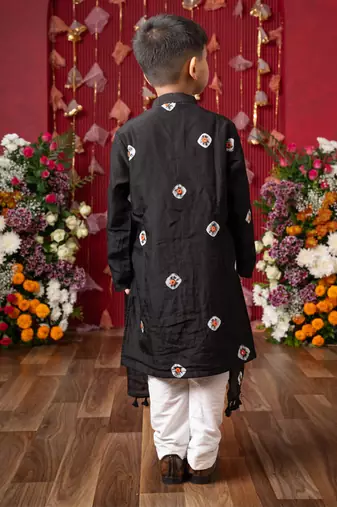 Black ethnic kurta set for boys with elegant embroidery