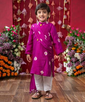 Vibrant magenta kids' festive kurta set 1