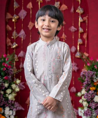 Graceful grey embroidered kurta set for boys 2