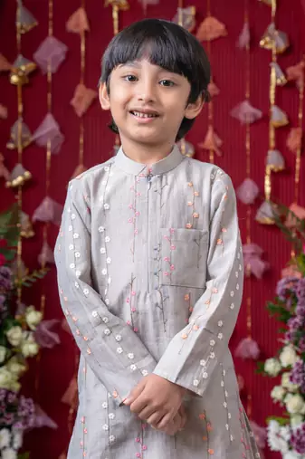 Graceful grey embroidered kurta set for boys