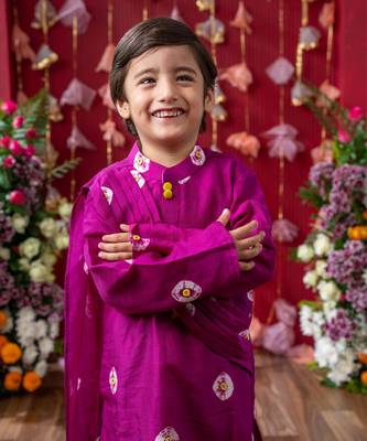 Vibrant magenta kids' festive kurta set 2