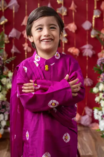 Vibrant magenta kids' festive kurta set