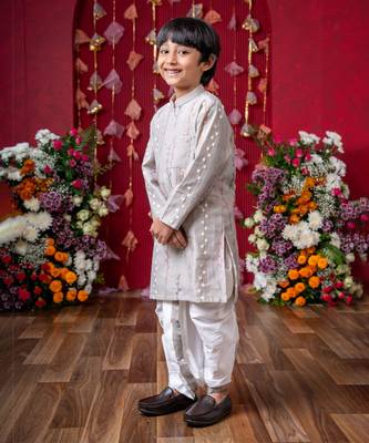 Graceful grey embroidered kurta set for boys 3