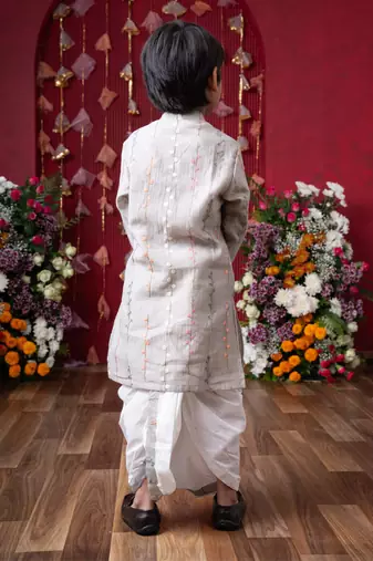 Graceful grey embroidered kurta set for boys