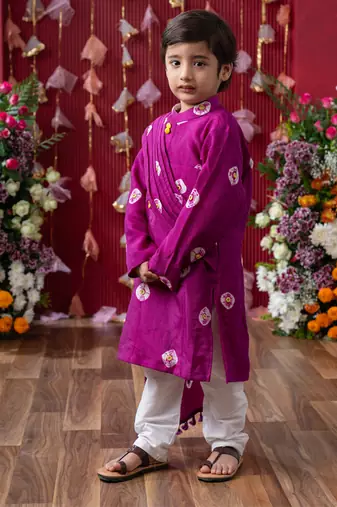 Vibrant magenta kids' festive kurta set