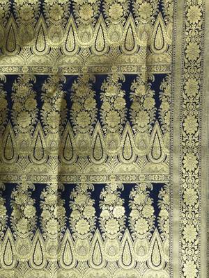 Navy blue katan silk blend banarasi saree with zari woven ethnic designs 4