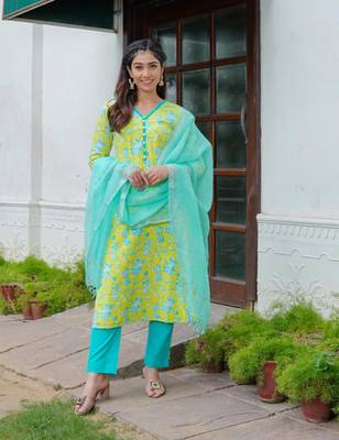 Firangi green kurta pant with dupatta set 1