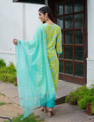 Firangi green kurta pant with dupatta set 2