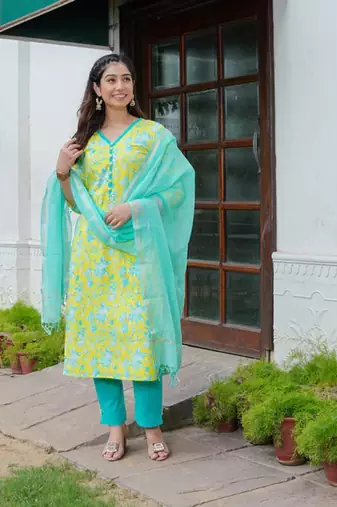 Firangi green kurta pant with dupatta set