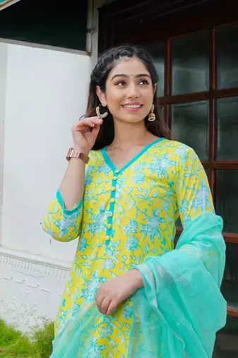 Firangi green kurta pant with dupatta set
