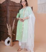 Light green embroidery kurta with pant and dupatta set