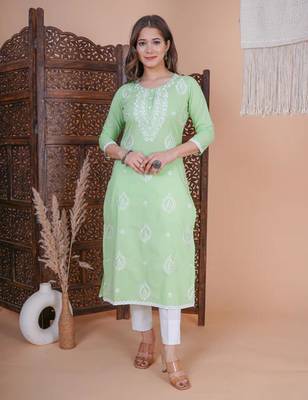Light green embroidery kurta with pant and dupatta set 3