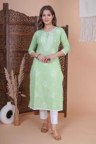 Light green embroidery kurta with pant and dupatta set