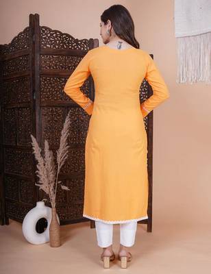 Orange solid kurta pant with dupatta set 2