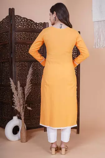 Orange solid kurta pant with dupatta set