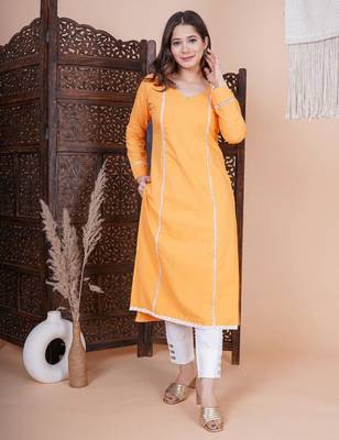 Orange solid kurta pant with dupatta set 4