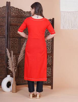 Red printed aline kurta with pant and dupatta set 2