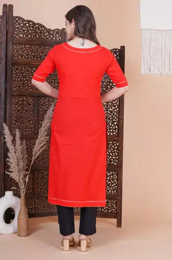 Red printed aline kurta with pant and dupatta set