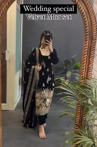 Black velvet embroidery kurta set