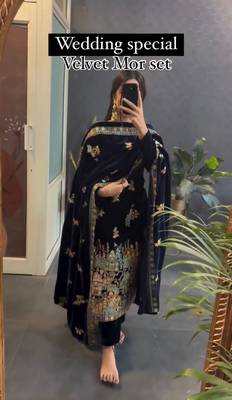 Black velvet embroidery kurta set 4