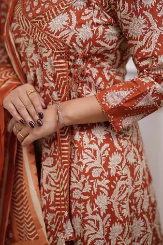Orange Cotton Kurta Set with Dupatta
