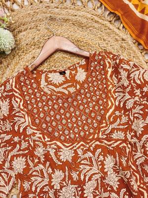 Orange Cotton Kurta Set with Dupatta 4