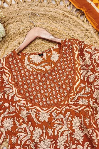 Orange Cotton Kurta Set with Dupatta