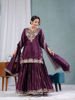 Purple Chinnon Kurta Set for Women 2