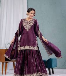 Purple Chinnon Kurta Set for Women
